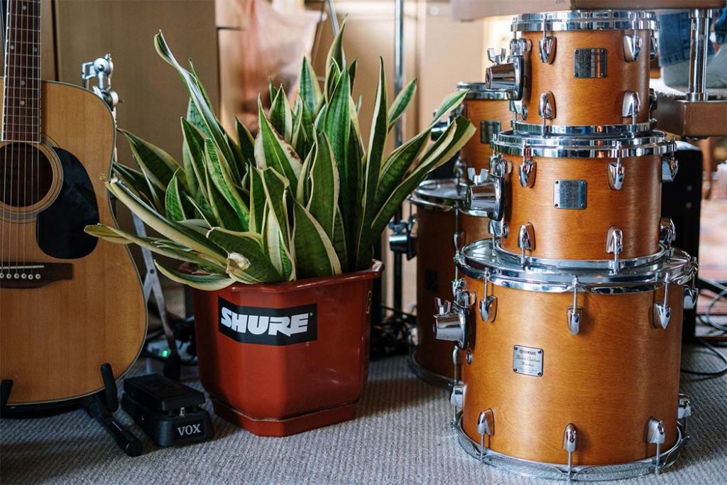 A Drum Set Stacked And Ready For Packing